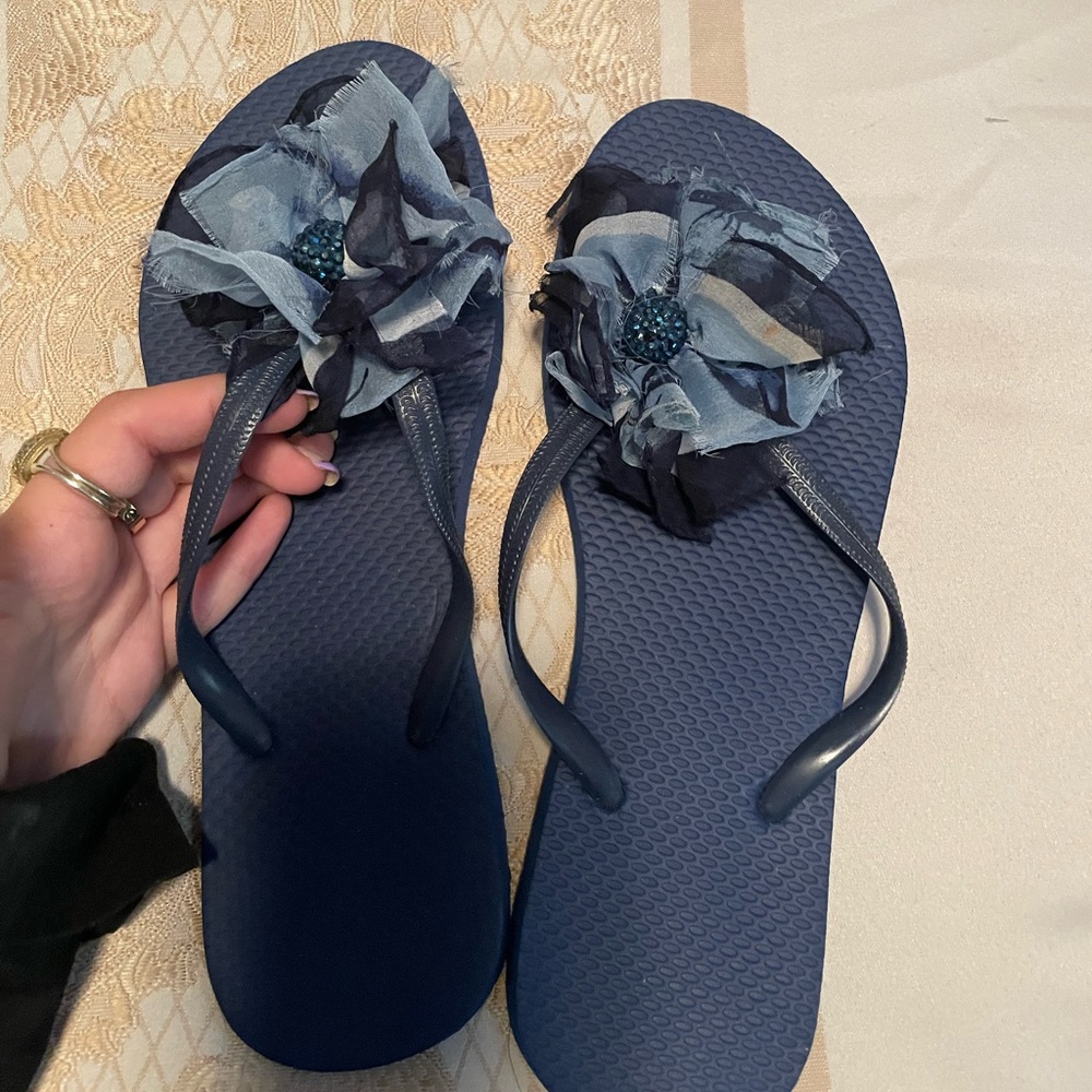 Custom made navy blue flip flops